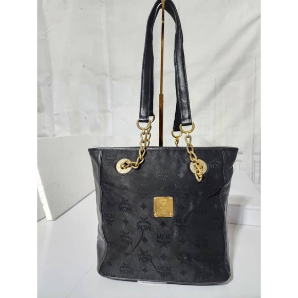 Authentic MCM Vintage Visetos Nylon Shopping Tote Bag Black